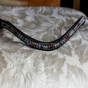 Botón a presión ajustable, bucles con forma de onda, banda de cuero para la frente de caballo, 3 filas, cristales multicolores, diamantes de imitación, banda para la frente de brida hecha a mano - Product Image 2