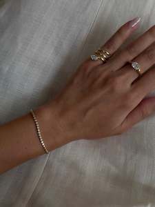 Pulsera de cadena minimalista de oro macizo de 14K con diamantes cultivados en laboratorio engastados en bisel, pulsera de tenis con diamantes redondos para mujer - Product Image 2