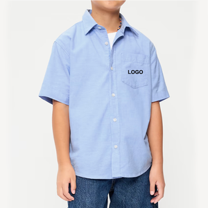 เสื้อนักเรียนแขนสั้นผ้าฝ้ายสีฟ้าอ่อนสำหรับนักเรียนทุกเพศ ขายส่ง - Product Image 1