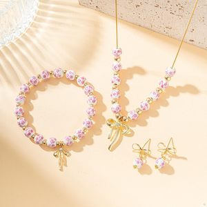 Fabuloso Kit de Collar y Pulsera con Colgante de Lazo de Porcelana Vintage, con Brillo Intenso, Ideal para Banquetes - Product Image 1