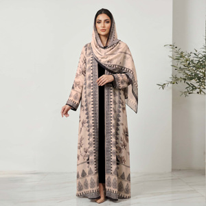 Wholesale Weightless Open Abaya Matching Hijab Floral <b>Print</b> Modest <b>Islamic</b> Clothing Women Dubai Fashion - Product Image 1