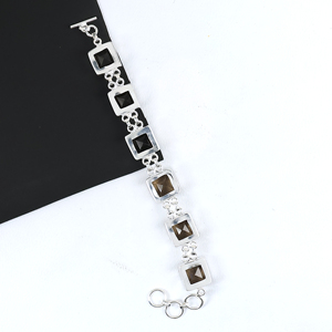 Best Selling Vintage Style Sterling Silver Plated Smoky Quartz Square <b>Stone</b> Toggle Clasp Link <b>Bracelet</b> Bohemian Ethnic Jewelry - Product Image 3