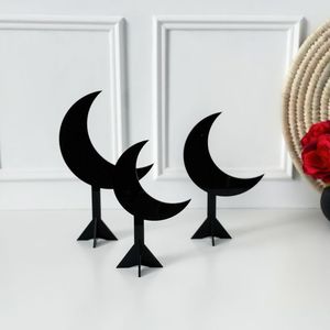 Ensemble de 3 minarets en métal de qualité supérieure avec motif croissant de lune, finition noire thermolaquée, à prix avantageux pour la décoration intérieure. - Product Image 1