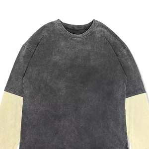Camiseta de Manga Larga para Hombre, Doble Capa, Cuello Redondo, con Detalles en Contraste, Corte Holgado, 100% Algodón Tejido, Estilo Casual - Product Image 2