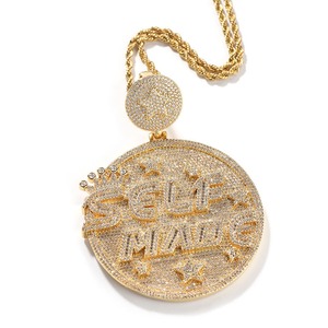 Hip Hop Round Disc Pendant Necklace Gold Plated <b>Brass</b> Micro Insert Zircon <b>Letter</b> Charm for Party - Product Image 5