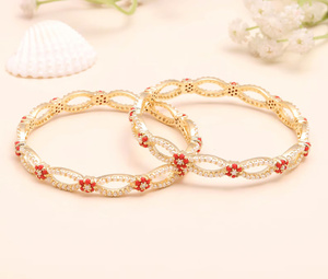 Elegant Coral and Pearl Bridal Bangle Handmade Traditional Indian Brass <b>Kada</b> Gift for Women Wholesale Price - Product Image 3