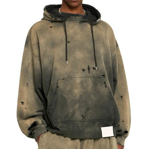 Hoodie délavé effet soleil pour homme, manches longues, style décontracté, confortable, style streetwear, best-seller. - Product Image 1