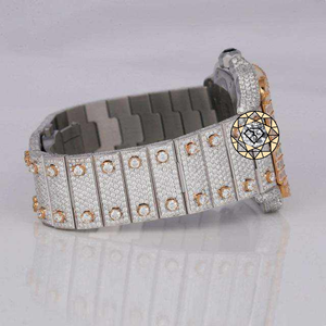 Reloj de Moissanita para Hombre, Diseño Simple, Caja Cuadrada Totalmente Adornada, Bisel Baguette, Brazalete de Acero Inoxidable de Dos Tonos, Ecológico, de Lujo, con Movimiento de Cuarzo - Product Image 3