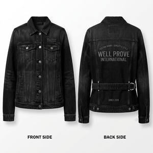 Chaqueta de Mujer Premium de 11 Oz y 373 GSM, Tejido de Algodón Denim Ecológico, Color Azul Medio Lavado, Diseño de Paneles a Medida, Logotipo Personalizado - Product Image 3