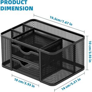 Organizzatore da Scrivania Marbrasse con 2 Cassetti in Rete, 5 Scomparti, Portapenne Multifunzionale Nero, Accessorio per Ufficio e Forniture Artistiche - Product Image 2