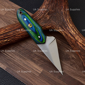 Custom Kiridashi Tactical Utility <b>Knife</b> Fixed Blade EDC <b>Knife</b> with Colored Wood <b>Handle</b> and Leather Sheath - Product Image 3