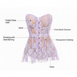 ชุดเดรสสั้นคอร์เซ็ทลูกไม้ลายดอกลาเวนเดอร์สุดโรแมนติก คอรูปหัวใจ  โครงเหล็กเสริมทรง  ผ้าตาข่าย  พร้อมลูกไม้ - Product Image 6
