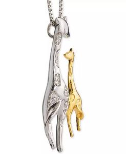 Giraffa di diamanti madre & bambino 18 "ciondolo collana (1/10 ct. T. w.) in argento Sterling e oro 10k | Macacy's - Product Image 2