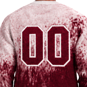Pull en maille dégradé bordeaux et blanc pour homme, col rond, manches longues, personnalisé, style streetwear décontracté, mode hiver, vente en gros - Product Image 4