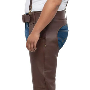 High-Quality Leather Riding Chaps with <b>Foam</b> <b>Padded</b> Back and Adjustable Waist Buckle Closure Chaps For Men's - Product Image 6