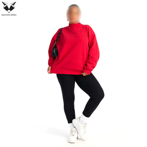 Sweat-shirt à col montant pour femme, couleur rouge unie, manches longues, coupe oversize, en polaire, chaud, décontracté, streetwear, mode hiver - Product Image 6