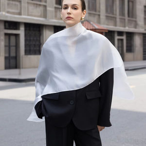 Conjunto de Blazer y Top Largo de Oficina para Mujer, de 2 Piezas, Sólido, Transpirable, Corte Regular, Cuello con Muescas, Asimétrico, Manga Larga - Product Image 1