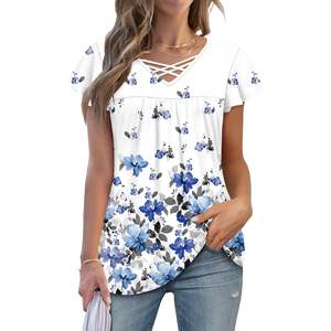 2025 túnica Floral para mujer, blusas de manga corta con cuello en V, ajuste holgado, talla XL y XS, vestido Formal blanco de verano - Product Image 1