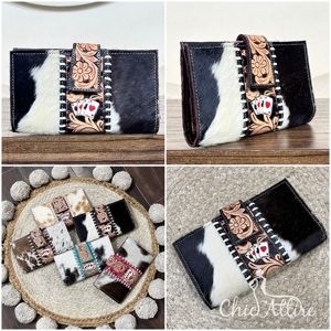 กระเป๋าคลัทช์หนังวัวแท้ลายดอกไม้ งานแฮนด์เมดสำหรับผู้หญิง ดีไซน์ทันสมัย ใส่บัตรและเงินสดได้  งานแสดงสินค้ามีนาคม 2026 - Product Image 1