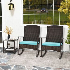 3-Piece <b>Garden</b> Patio Rocking Set Wicker Rocking Chairs with 2-Tier <b>Coffee</b> <b>Table</b> - Product Image 2