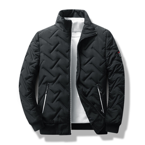 Chaqueta Acolchada Negra con Textura Geométrica Personalizada para Hombre, Cuello Alto, Abrigo de Invierno Cálido, Parka Delgada, Ropa Exterior, Fabricante Mayorista - Product Image 1
