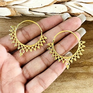 New Arrival Boho Brass Hoop Earrings Women 18K Gold Plated Beaded <b>Chandeliers</b> Bohemia Style Party Wholesale/OEM/ODM - Product Image 3