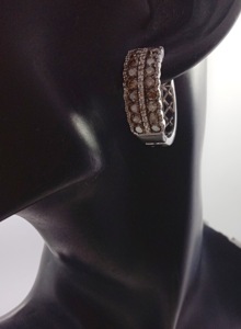 Boucles d'oreilles créoles Huggie pour femme, 3,83 carats au total, diamants blancs et bruns, diamants naturels taille ronde, argent sterling 925 (couleur G-H) - Product Image 4
