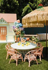 Pink Rattan Children's Chairs Rectangular Cross Back Manual Rock Outdoor Scandinavian Style Durable Kids Chair <b>Set</b> - Product Image 3