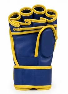 ถุงมือ MMA Profit Sport สีน้ำเงินเหลือง แบบครึ่งนิ้ว สำหรับปิดนิ้วมือ ใช้ได้ทั้งชายและหญิง อุปกรณ์ฝึกศิลปะการต่อสู้ วัสดุ PU ปรับขนาดได้ สำหรับชกมวย - Product Image 6