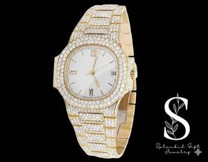 Reloj de Lujo para Hombre con Incrustaciones de Diamantes Moissanite, Estilo Hip Hop, con Movimiento de Cuarzo ETA, Correa de Acero Inoxidable, Fecha Automática - Product Image 1