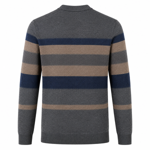 Pull en tricot rayé pour homme, manches longues, vêtement d'automne, épaisseur standard, 100% acrylique, anti-rides et confortable - Product Image 3