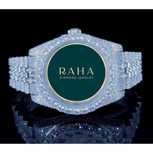 Montre unisexe de luxe entièrement sertie de pierres, personnalisée, en acier inoxydable, avec mouvement mécanique automatique, verre 3BAR, cadran analogique 41 mm, fermoir papillon, sertie de moissanite VVS - Product Image 3