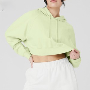 Women's Cropped Hoodie Classic Pullover Sweatshirt with Soft Cotton Blend Fabric Ribbed Trim for Casual Daily Wear - Product Image 3