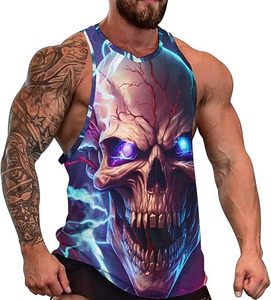 Men's Gothic <b>Skull</b> Print Sleeveless Tank <b>Top</b> O-Neck Knitted Breathable Casual Wear - Product Image 3