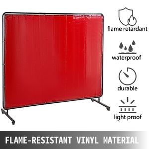Escudo de Soldadura Portátil de Vinilo Resistente al Fuego, Marco de Pantalla de 8 x 6 Pulgadas con 4 Ruedas, Cortina Protectora Roja para Protección en el Sitio de Trabajo - Product Image 3
