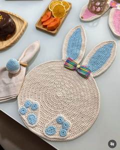 Handmade Easter Bunny Crochet Placemat Cute Floral Crown Rabbit Dining Mat Knitted Cotton Spring Holiday <b>Table</b> Decoration - Product Image 4