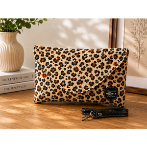 Printed Cotton <b>Envelope</b> Pouch with Leopard Pattern | Zipper Cosmetic Clutch Bag | Fashion Travel & Organizer Pouch - Product Image 1