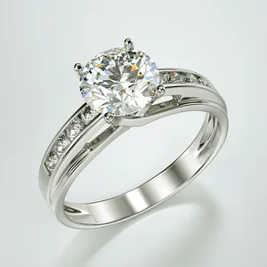 Moissanite Engagement <b>Ring</b> Round Cut <b>Solitaire</b> Split Shank <b>Silver</b> <b>Ring</b> Luxury Bridal Jewelry - Product Image 1