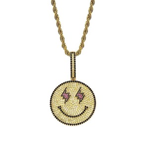 Collier pendentif visage souriant plaqué or Hip Hop, entièrement serti de diamants ronds, pour hommes et femmes, idéal pour fiançailles, mariage et fêtes - Product Image 1