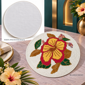 Set de table rond en perles de verre Hibiscus tropical, fait main, écologique, résistant à la chaleur - Product Image 2