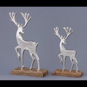Stylish Metallic Reindeer Sculpture Set with Wooden Base for <b>Christmas</b> Decor and Seasonal Gifting Wholesale From India - Product Image 5