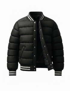 Nouvelle veste matelassée noire style universitaire pour homme, manteau bomber d'hiver matelassé à boutons-pression, col côtelé, streetwear, vêtement d'extérieur - Product Image 2
