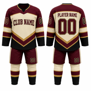 Ensemble de maillots de hockey personnalisés MEGAMAPLE, vêtements de sport pour hommes, noir, bleu, blanc, impression par transfert thermique, chauffe-mains, toutes saisons - Product Image 1