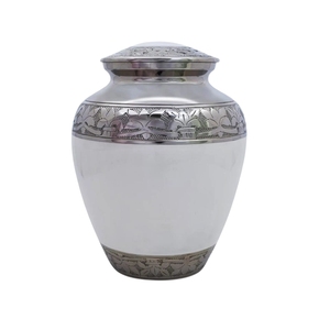 Urna Funeraria de Aluminio Grabada en Blanco y Plateado de Alta Calidad, Urnas de Cremación Grabadas a Mano para Cenizas de Adultos, Urna Decorativa al por Mayor - Product Image 1