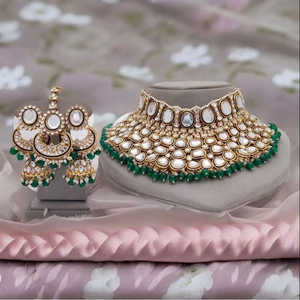 Ensemble de collier de bijoux fins en pierre Kundan plaquée or 10581138GR - Product Image 1