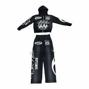 Sudadera con capucha de dos piezas de algodón orgánico de alta calidad con logotipo personalizado, color sólido y lavado ácido para hombre - Product Image 1