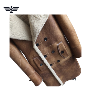 <b>Men's</b> Brown PU Leather Slim Double Breasted Front Long Coat Faux Fur Lining Turn-down Collar Double Breasted Windproof <b>Winter</b> - Product Image 4