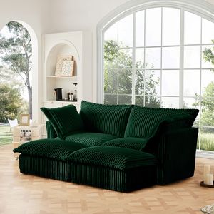 Divano a 2 Posti in Corduroy con Rivestimento Rimovibile, Oversize, per Soggiorno, con 2 Pouf, per Home Theater, Opzione Divano Letto - Product Image 2
