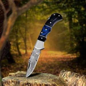 Tactical Damascus Steel Pocket Knife Outdoor Survival Full Tang Folder Damascus Steel Grip Lock <b>Back</b> <b>Drop</b> Point Blade High - Product Image 1