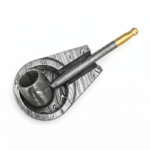 Jexmoo Custom Handmade Damascus Steel Premium Metal Smoking Pipe with Leather Sheath & Decorative Ashtray <b>Stand</b> Set Perfect Gift - Product Image 1